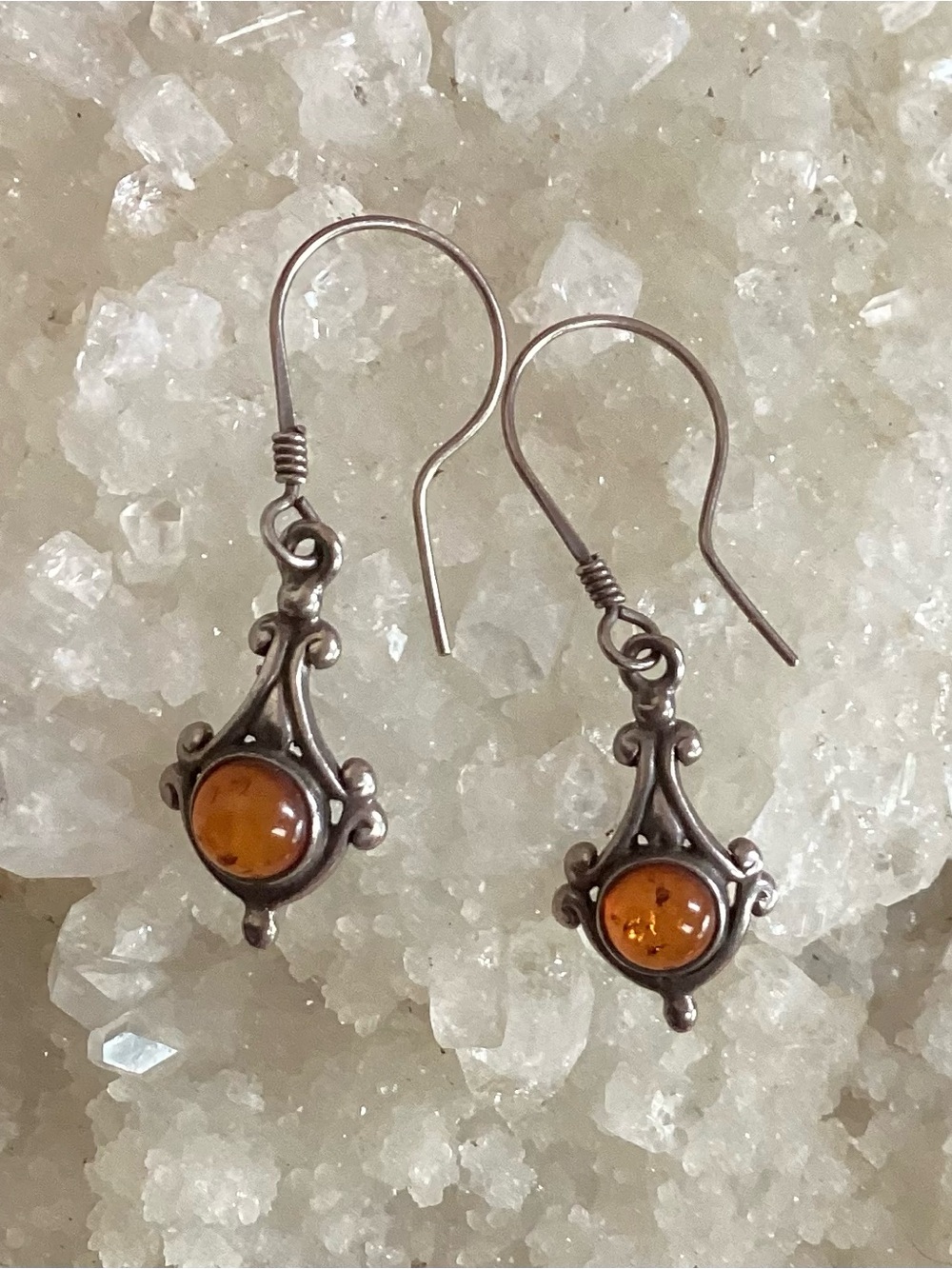 Dainty Sterling Silver Amber Stone Drop Earrings